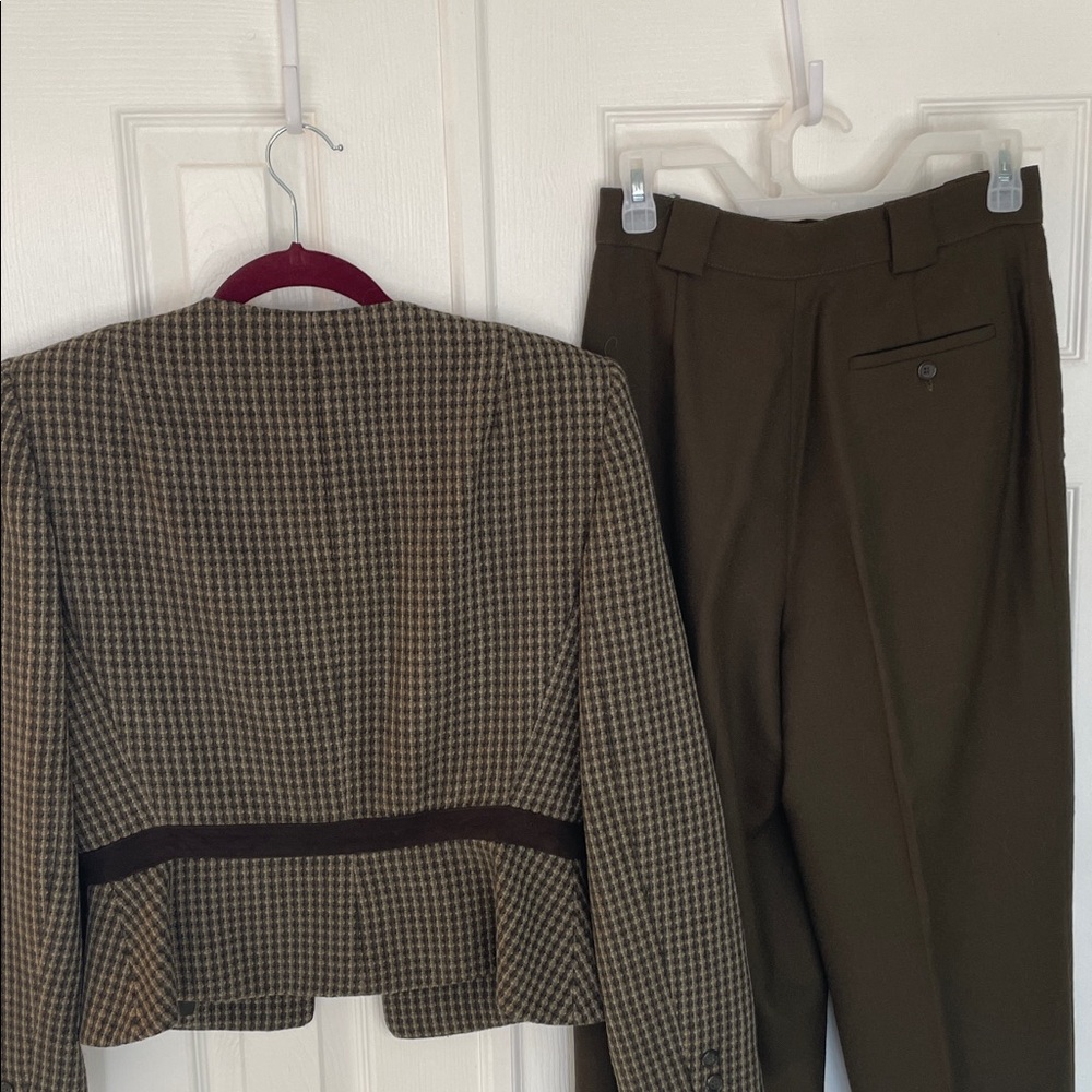 ANNE KLEIN TWEED V-NECK SEMI CROPPED BLAZER JACKET SUIT PAIRED WOOL PANTS SZ 8 - Picture 9 of 12